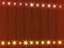 Form For Your Business, On A Wooden Wall And A Sheet Of Paper Garland, And Sparkling Lights. Vector Illustration.
