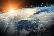 © sdecoret - Connections system and datas exchanges on planet Earth 3D rendering