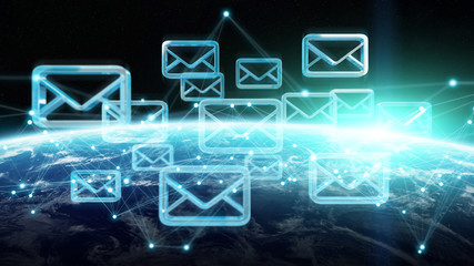 Fototapete - Emails exchanges on planet Earth 3D rendering