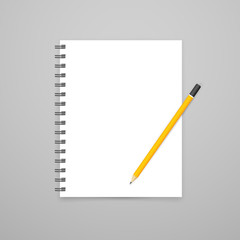Aufkleber - Blank open white notebook with pencil vector mockup