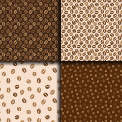 Sticker - Coffee beans seamless background. Set of four patterns with coffee. Vector design.