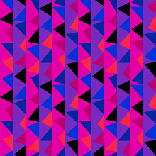 Abstract Seamless Geometric Pattern With Neon Purple, Pink, Triangle