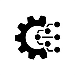 Technology Icon. Gear and Electronic. Digital Factory Symbol. Flat Pictogram.