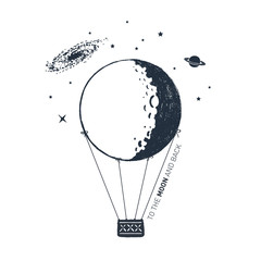 Hand drawn hot air balloon textured vector illustration and 