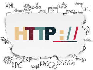 Web development concept: Painted multicolor text Http : / / on Torn Paper background with  Hand Drawn Site Development Icons