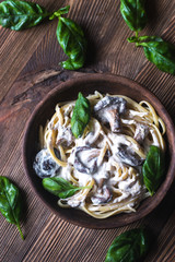 Canvas Print - Portion of creamy mushroom linguine