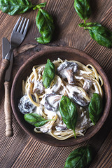 Canvas Print - Portion of creamy mushroom linguine