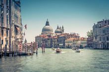Grand Canal In Venice, Italy. Vintage Style Photo.