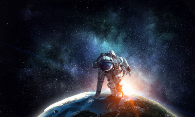 Wall Mural - astronaut starting to run. mixed media