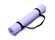 © bjphotographs - Lavender rolled yoga mat with black handy carrying strap isolated on white background