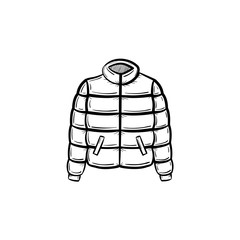 Vector hand drawn down feather jacket outline doodle icon