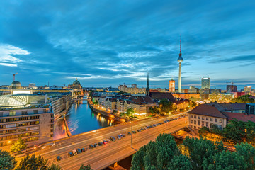 Wall Mural - Downtown Berlin at dusk with the famous Television Tower in the back