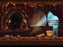 Illustration Fantasy Cave With A Sign And Stones