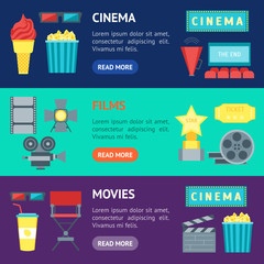 Poster - Cartoon Cinema Movie Banner Horizontal Set. Vector