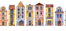 Seamless Pattern With Watercolor Drawing Houses