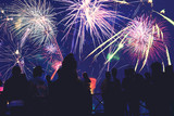 Fototapeta Na sufit - Background festive New Year with fireworks. New Year fireworks. People celebrate New year day