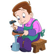 Cartoon shoemaker or cobbler. Design for children's coloring book.