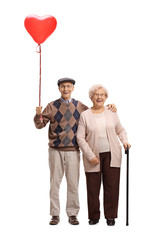 Sticker - Elderly couple with a heart shaped balloon