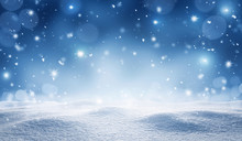 Empty, Snowy Winter, Christmas Background With Copy Space