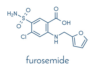 Wall Mural - Furosemide diuretic drug molecule. Medically used to treat hypertension. Also used as masking agent in sports doping. Skeletal formula.