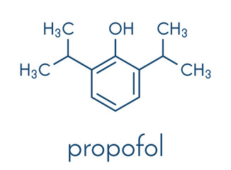 Sticker - Propofol anesthetic drug molecule. Skeletal formula.