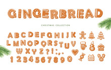 Christmas Cartoon Big Set. Gingerbread Alphabet And Different Cookies Collection.