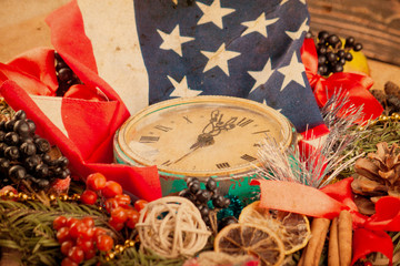 Wall Mural - Christmas decoration on wood desk