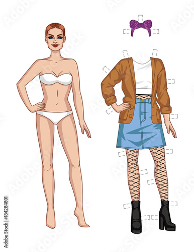 Vector Hand Drawn Color Illustration Of A Girl In The Underwear Is
