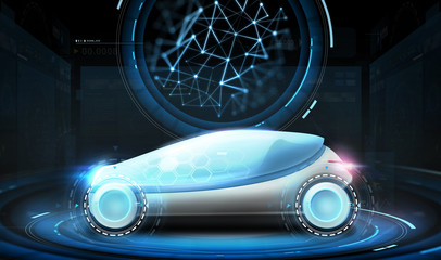 Wall Mural - futuristic concept car with low poly hologram