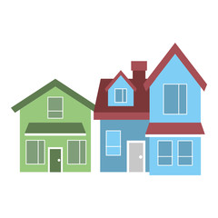 Wall Mural - two storey houses with chimney architecture residential vector illustration