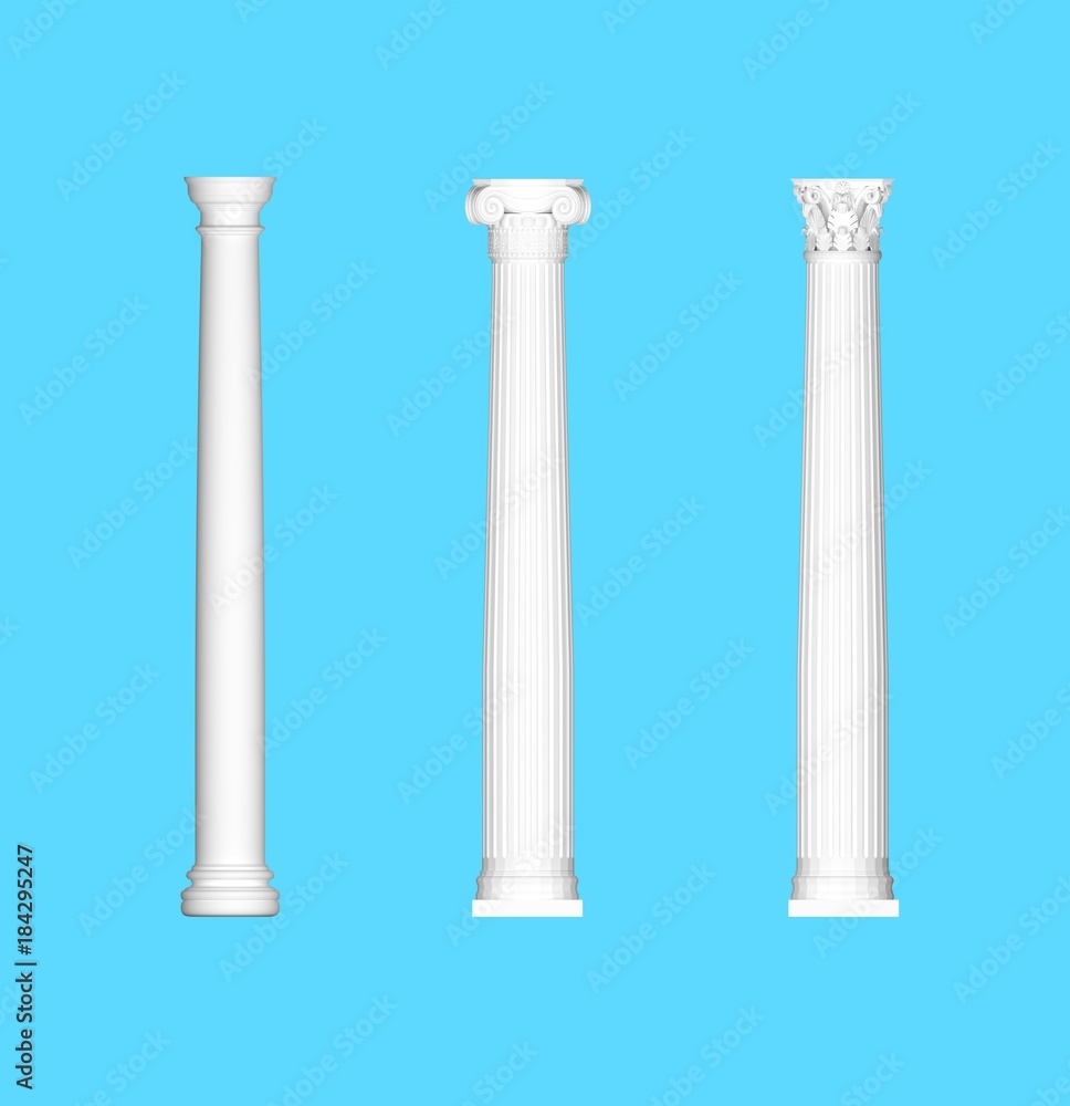 3d render Ionic Doric Corinthian column for roman Greece Architecture ...