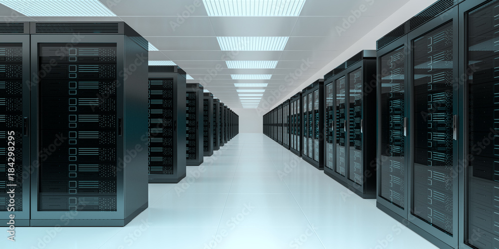 Server room data center interior 3D rendering - obrazy, fototapety, plakaty 
