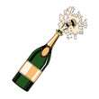 Champagne bottle open pop art icon vector illustration graphic design