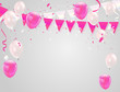 Pink White balloons, confetti concept design sale template Happy Valentines Day, greeting background. Celebration Vector illustration.