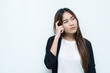 © reewungjunerr - Business woman think for ideas isolate on white background,Thailand people,Secretary girl thinking concept