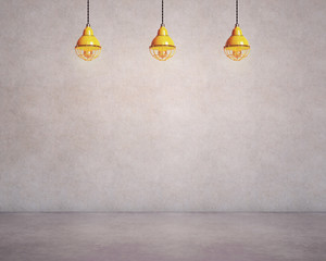 Wall Mural - Concrete wall and floor with three lamps. 3D rendering