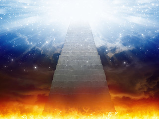 Wall Mural - Heaven and hell, staircase to heaven, light of hope from blue skies