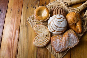 Mexican sweet bread on wood table