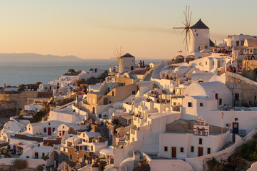  Sunset view of Oia town on Santorini in Greece