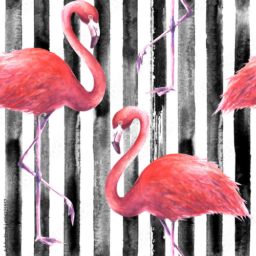 Naklejka na kafelki Seamless pink flamingos pattern