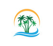 © great19 - sun beach ocean wave palm coconut tree vector logo design