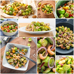 Poster - Collage of different ideas for salad recipes with brussel sprouts