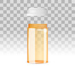 Open and empty pill bottle on the transparent background. Realistic vector illustration. Tablet, prescription,medicine, drug bottle.