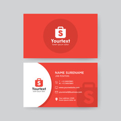 Wall Mural - Vector modern creative and clean business card template, flat design with red color and shopping symbol logo, business card vector template