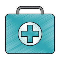 Sticker - medical kit first aid emergency case vector illustration