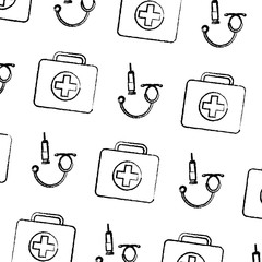 Canvas Print - seamless pattern medical kit fisrt aid syringe and stethoscope vector illustration