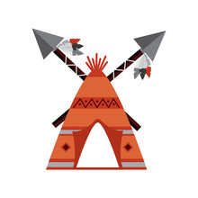 Native American Indian Teepee Home With Crossed Spears Vector Illustration