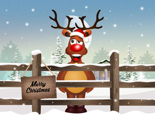 Poster - reindeer at Christmas in winter landscape