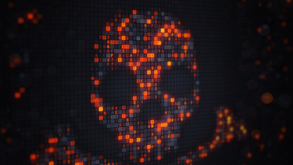 Wall Mural - orange skull shape of digital hex code and bokeh
