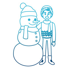 Wall Mural - Snowman with boy winter cartoon